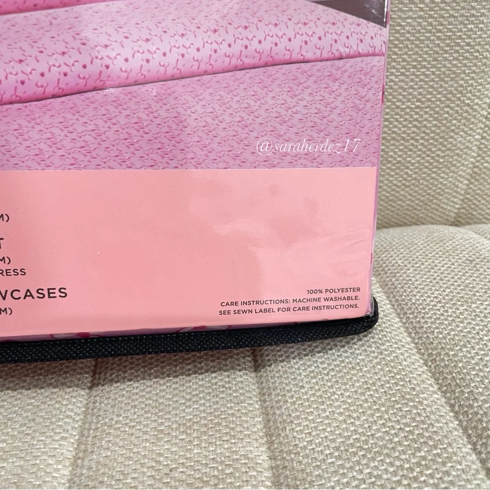 NEW Juicy Couture Full Sheet‎ Set Pink Bows Hearts 4 Piece Bedding